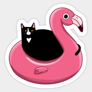 Kitty on a Flamingo Floatie Sticker